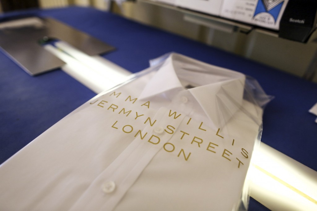 A white finished shirt at the Emma Willis factory in Gloucester.