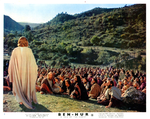 Claude Heater standing up before his followers in a scene from the film 'Ben-Hur', 1959. (Photo by Metro-Goldwyn-Mayer/Getty Images)