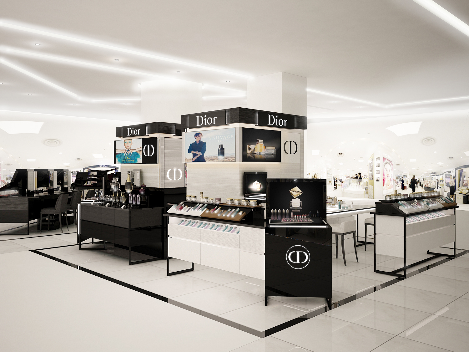 Dior counter at Central Pharmacy Cardiff  Cosmetic display Cosmetics  display stand Store design interior