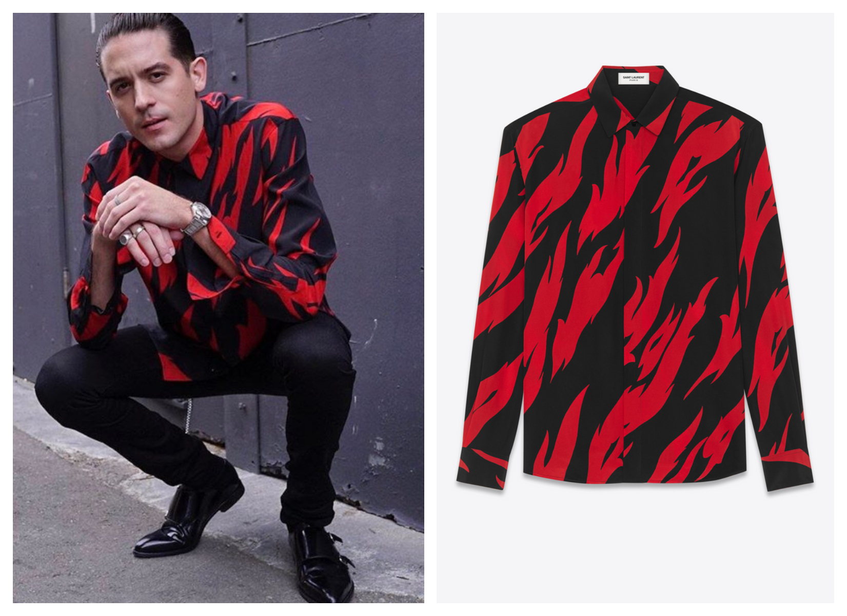 G-Eazy phối áo sơ mi Saint Laurent đơn giản với quần jeans