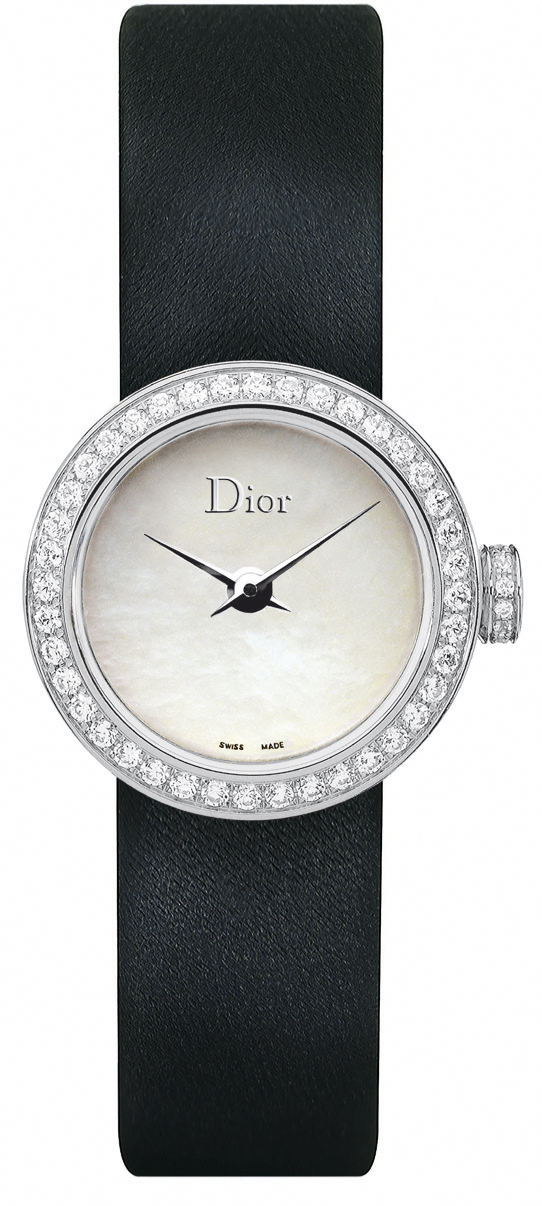 La Mini D de Dior Satine Ø 19 mm Steel White MotherOfPearl and Diamonds   DIOR PT