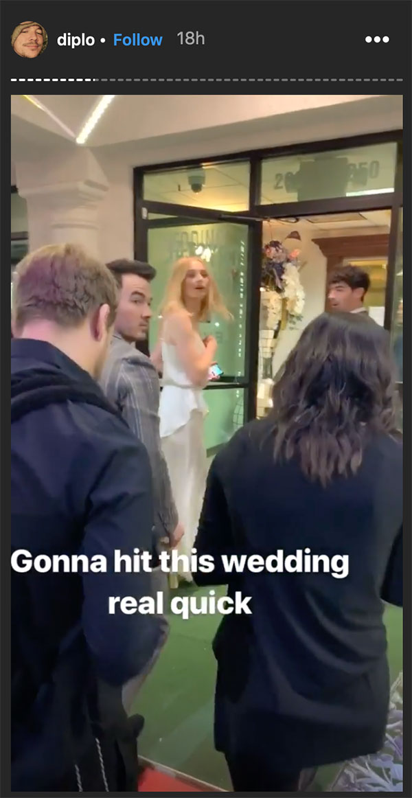 Đám cưới Joe Jonas & Sophie Turner ở Las Vegas, qua Instagram Stories của DJ Diplo. Nguồn: Instagram