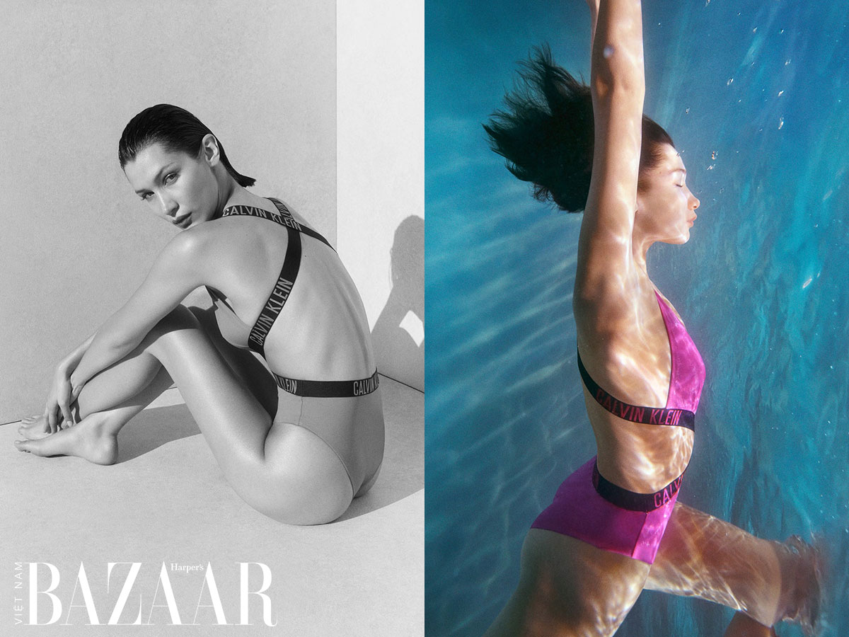 Bella Hadid trong chiến dịch quảng cáo áo tắm Calvin Klein Xuân Hè 2020