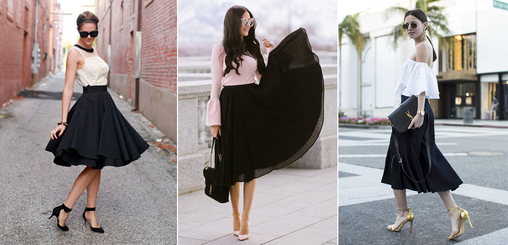 8 cách mix đồ cùng chân váy xòe đen cực chất