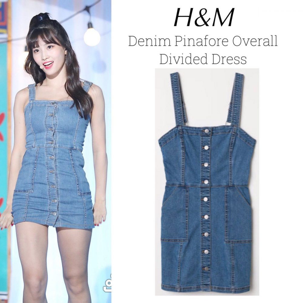 Thành viên Momo (nhóm Twice) mặc chiếc váy yếm jean của H&M