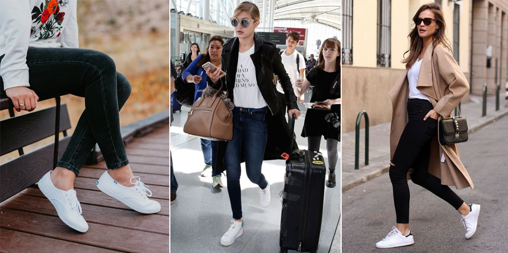 combo giày trắng + quần jean 
