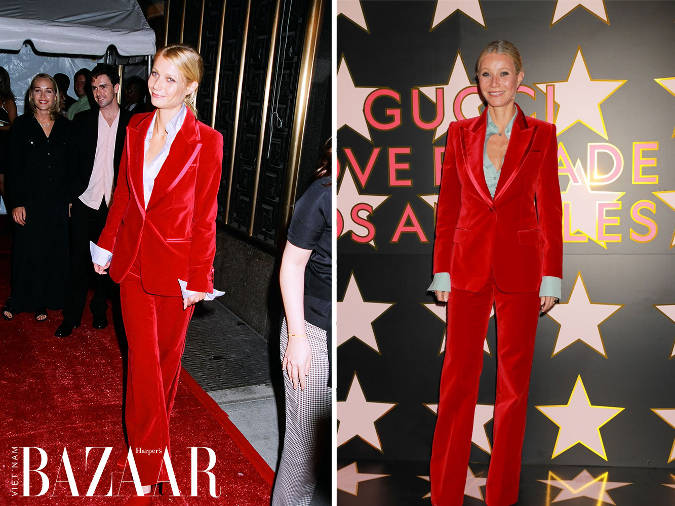 Alessandro Michele tri ân Tom Ford với bộ suit Gucci nhung đỏ