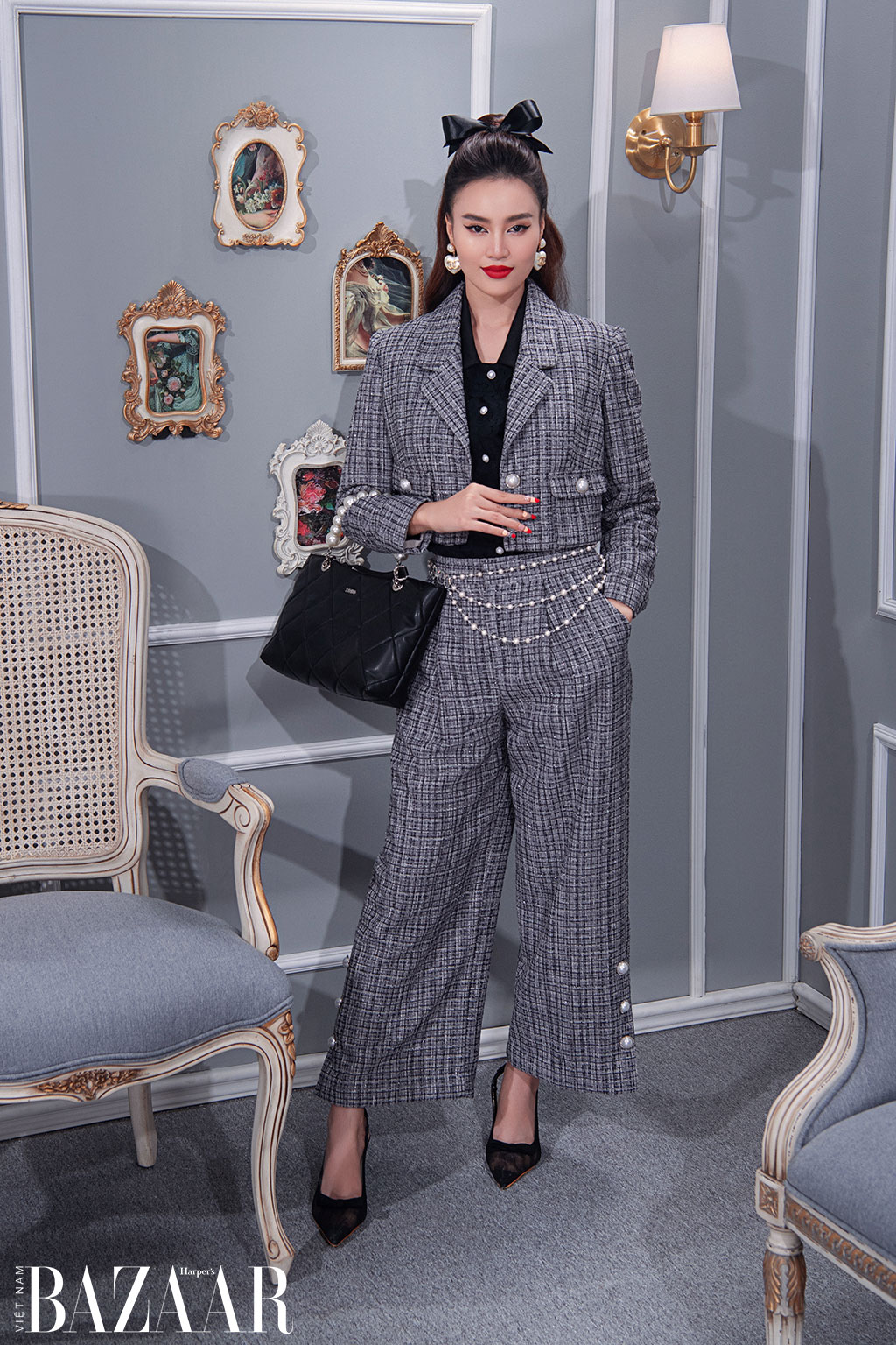 Ninh Dương Lan Ngọc gợi ý cách ăn mặc phong cách retro với suit vải tweed SIXDO