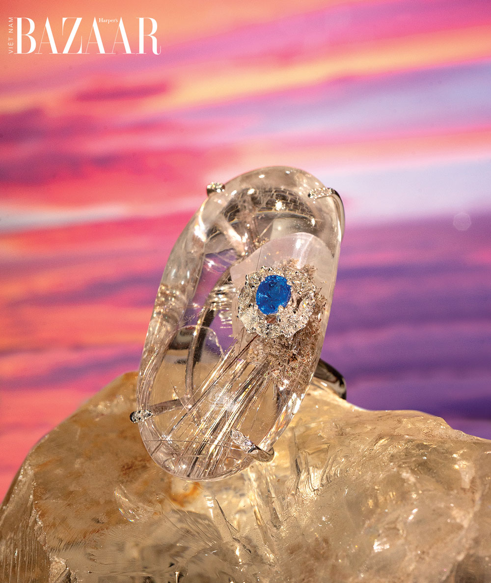 Chiếc nhẫn kết hợp spinel xanh cobalt cùng thạch anh tóc, Hamana Group