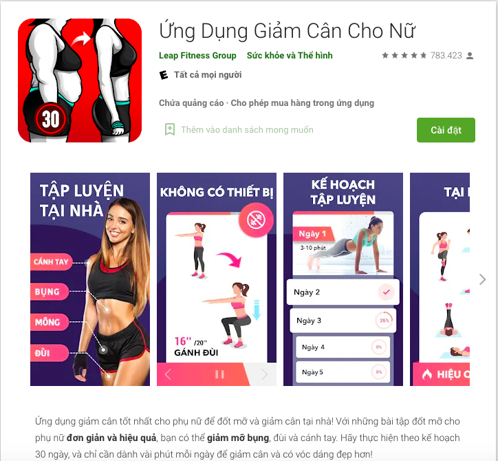 App giảm cân tiếng Việt: Ứng dụng giảm cân cho nữ - Tập luyện tại nhà