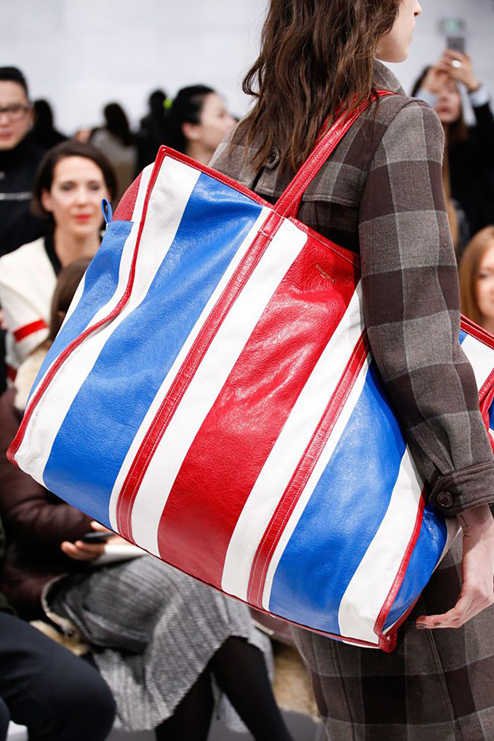 Balenciaga 2017 Striped Bazaar Shopper Shoulde Bag RedBlueGreen