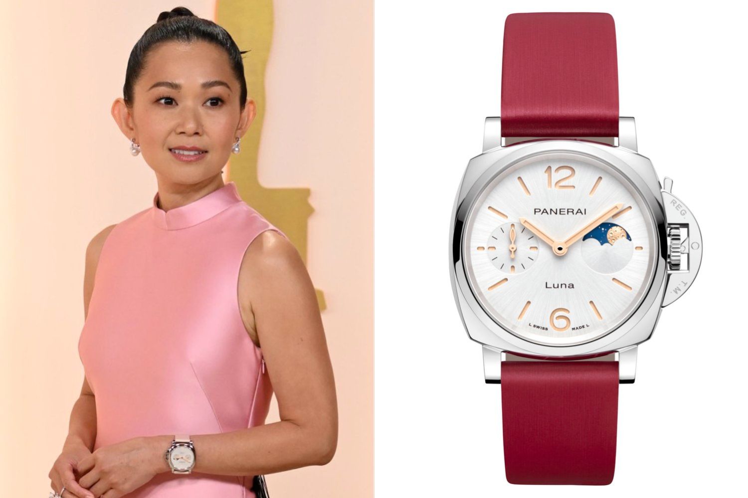 Nữ diễn viên Hồng Châu xuất hiện tại sự kiện Oscar 2023 với đồng hồ Panerai Luminor do Luna PAM01180