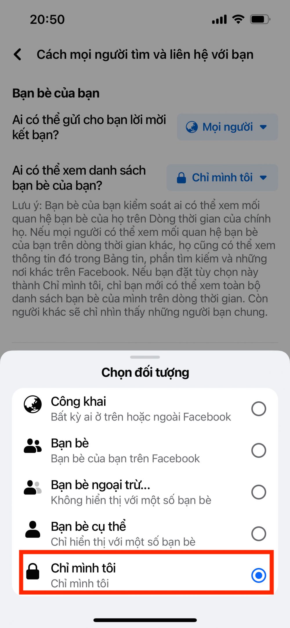 chọn Chỉ mình tôi