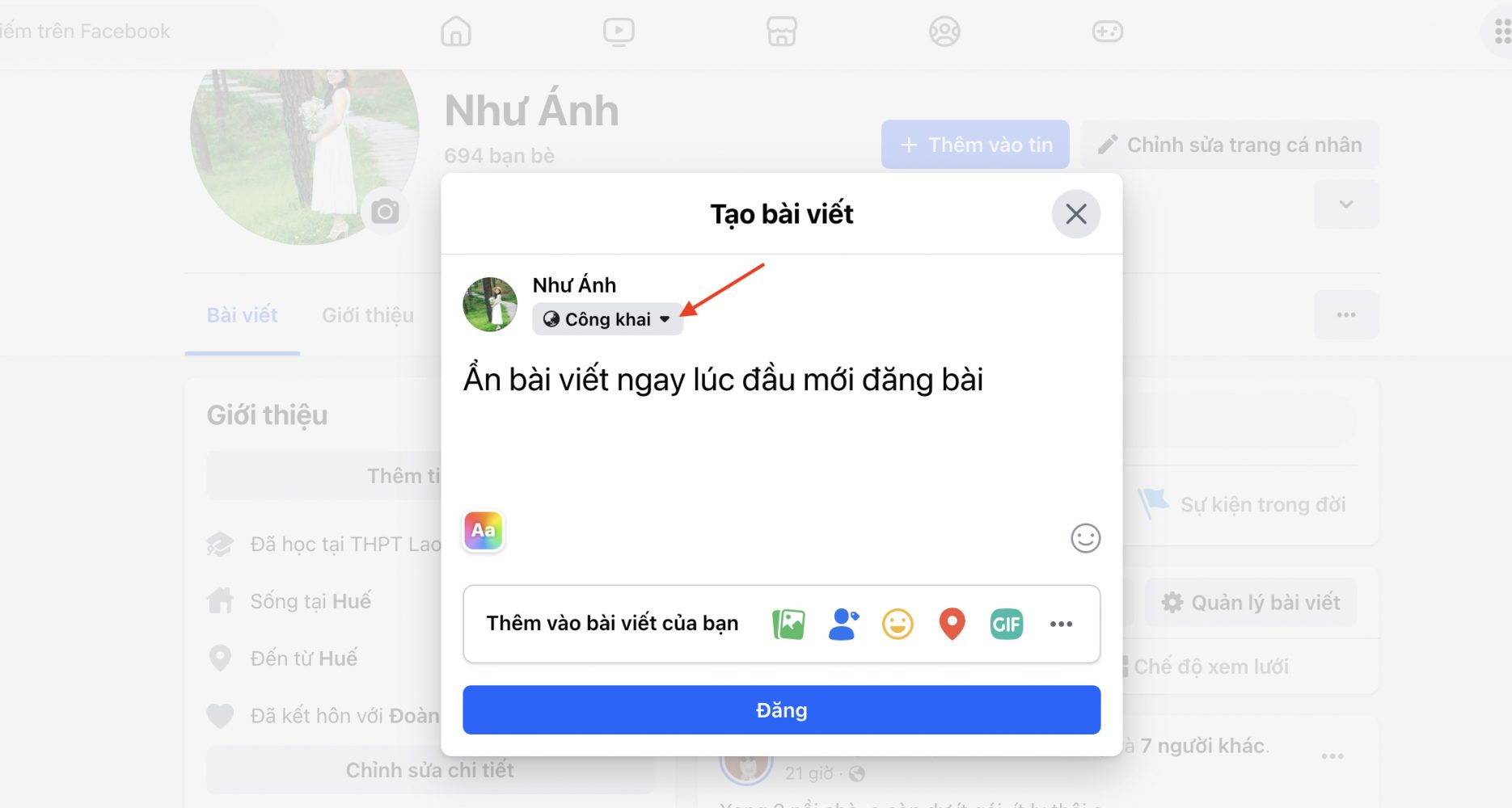 Ẩn bài viết ngay lúc đầu mới đăng bài