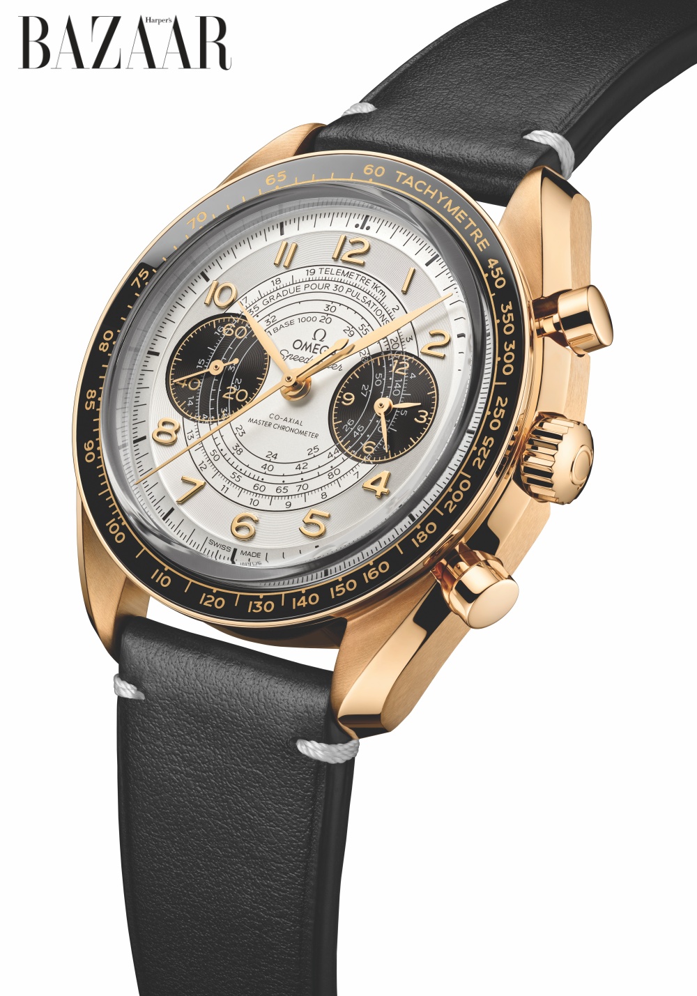 OMEGA Speedmaster Chronoscope Olympic Paris 2024 vàng Moonshine™ và dây đeo da bê.