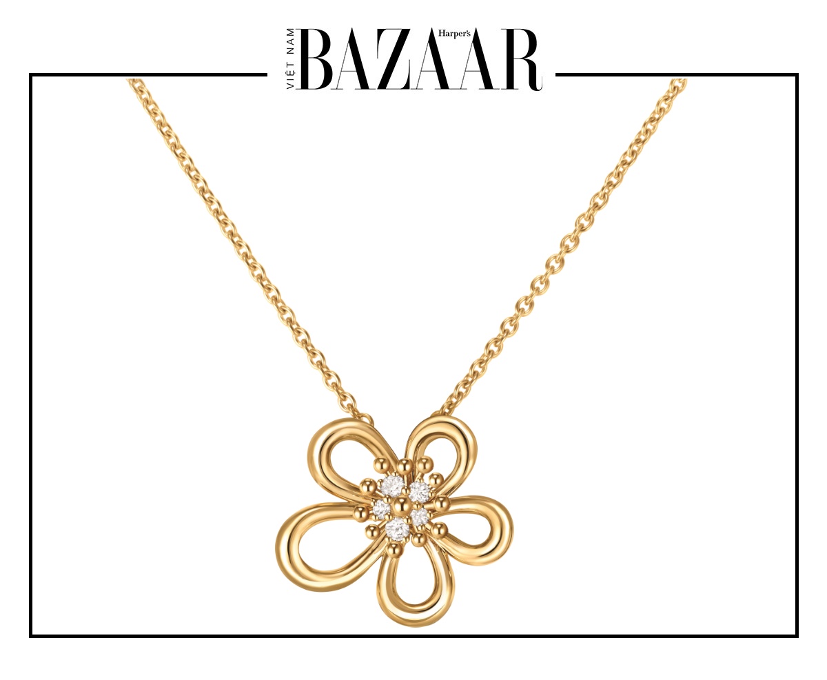 Mặt dây chuyền kẹp Flowerlace, mẫu nhỏ, vàng vàng, kim cương.