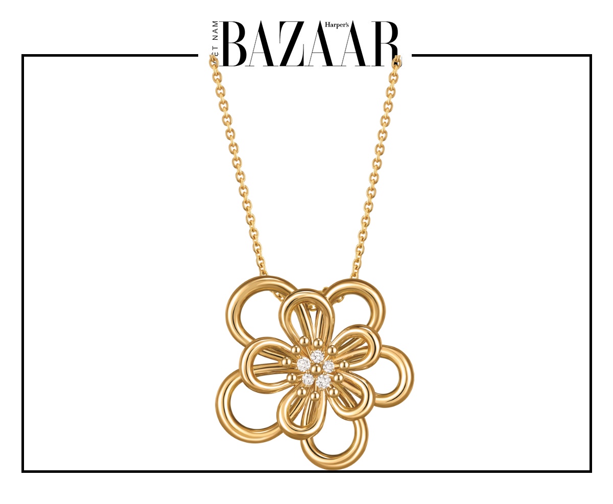 Mặt dây chuyền kẹp Flowerlace, mẫu lớn, vàng vàng, kim cương.