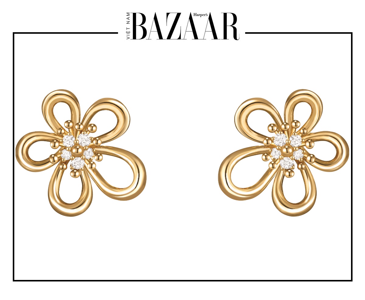 Khuyên tai Flowerlace, mẫu nhỏ, vàng vàng, kim cương