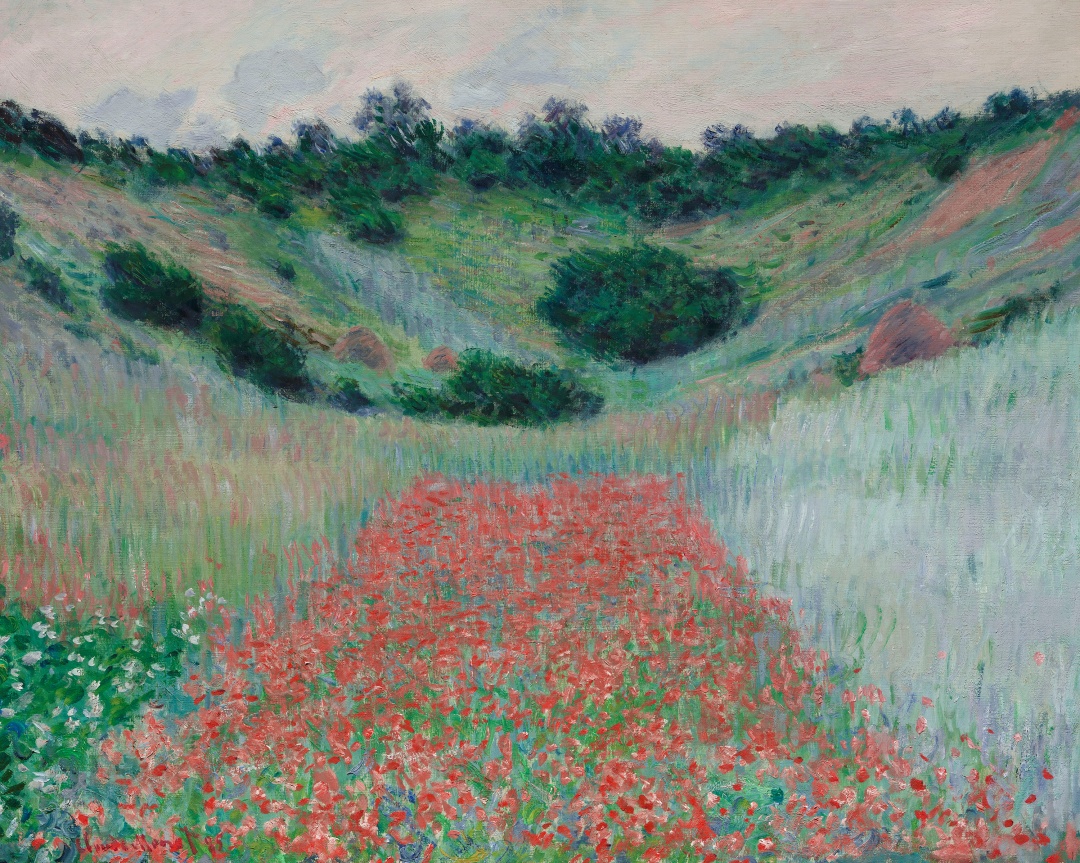 Tác phẩm Cánh đồng hoa anh túc trong thung lũng gần Giverny của Claude Monet, năm 1885. Sơn dầu trên toan, kích thước 65,1 × 81,3cm. Bộ sưu tập Juliana Cheney Edwards. Ảnh © Bảo tàng Mỹ thuật Boston.