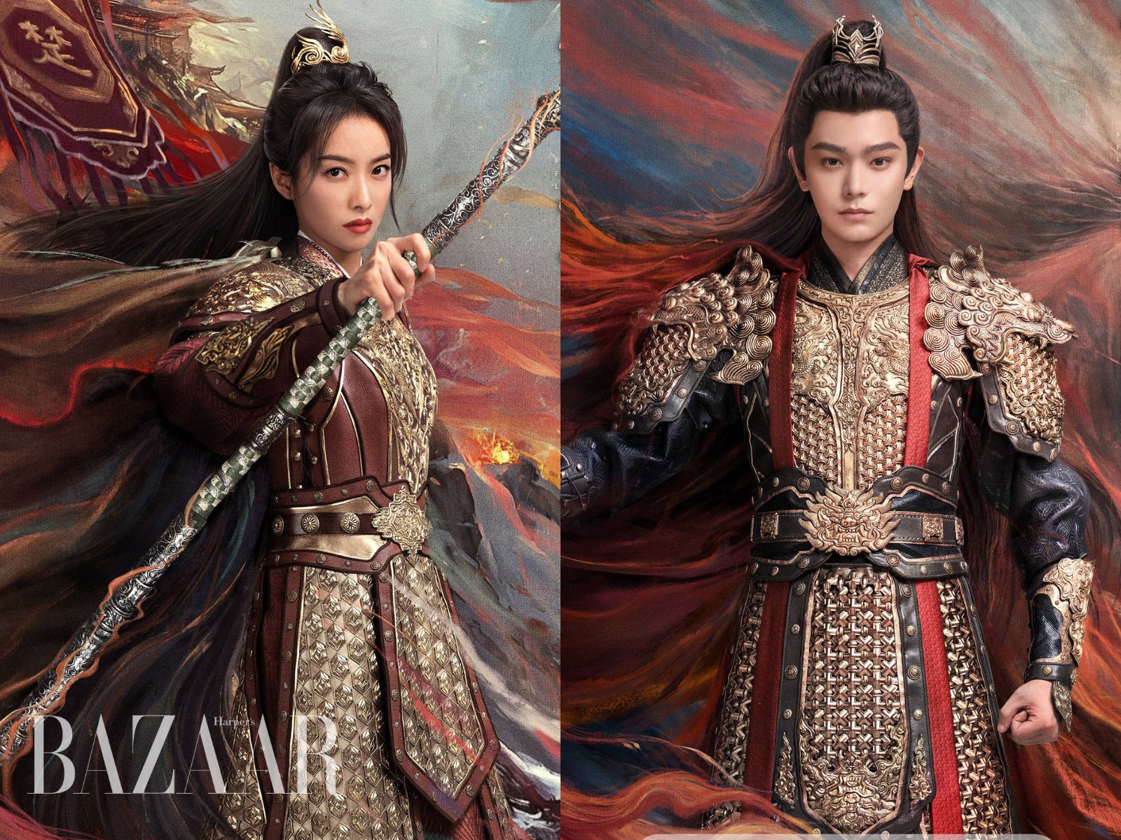 Hai diễn viên chính trong Sơn Hà Chẩm: Tống Thiên vai Sở Du, Đinh Vũ Hề vai Vệ Uẩn. Ảnh: Weibo đoàn phim Sơn Hà Chẩm