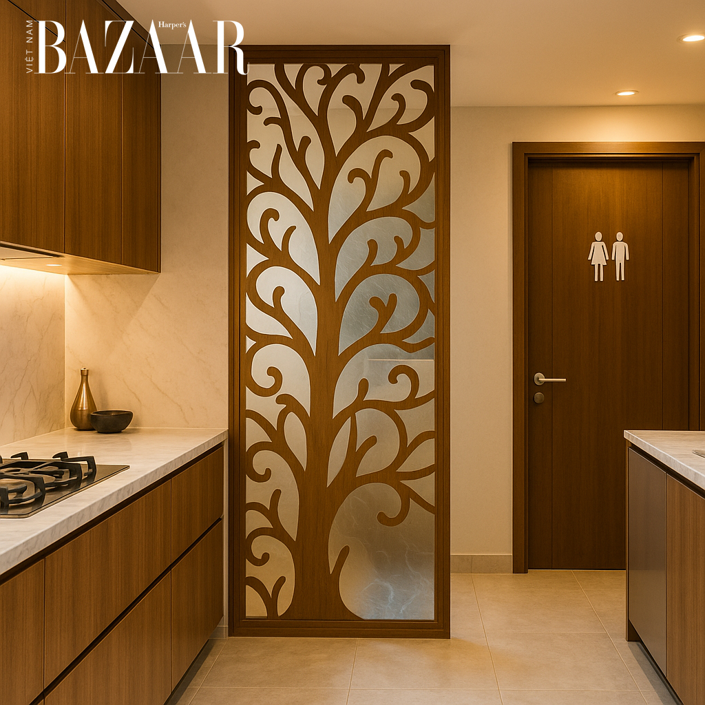 Dùng vách ngăn, bình phong hoặc rèm để tách không gian