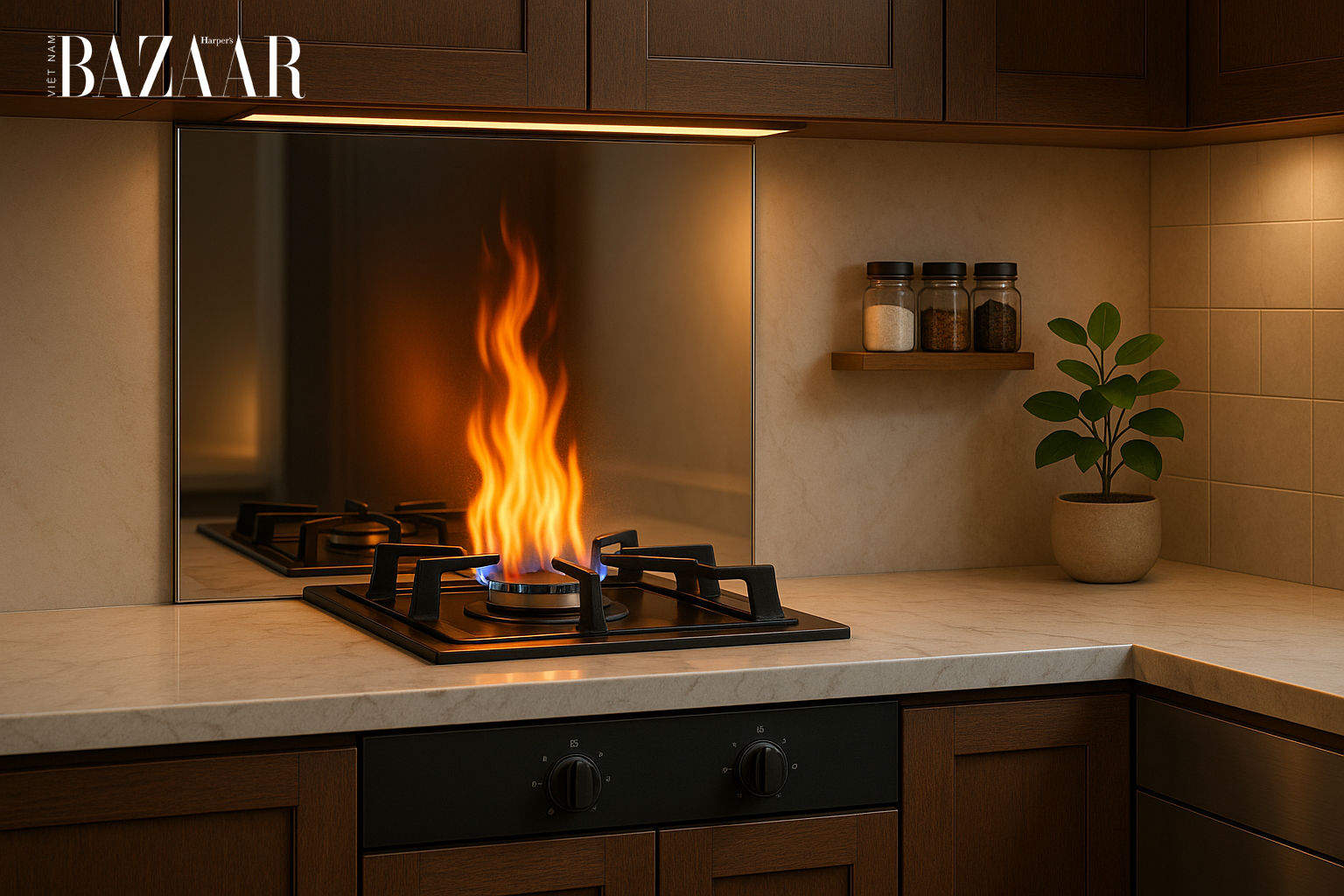 Lỗi phong thủy nhà bếp: Gương phản chiếu ngọn lửa bếp