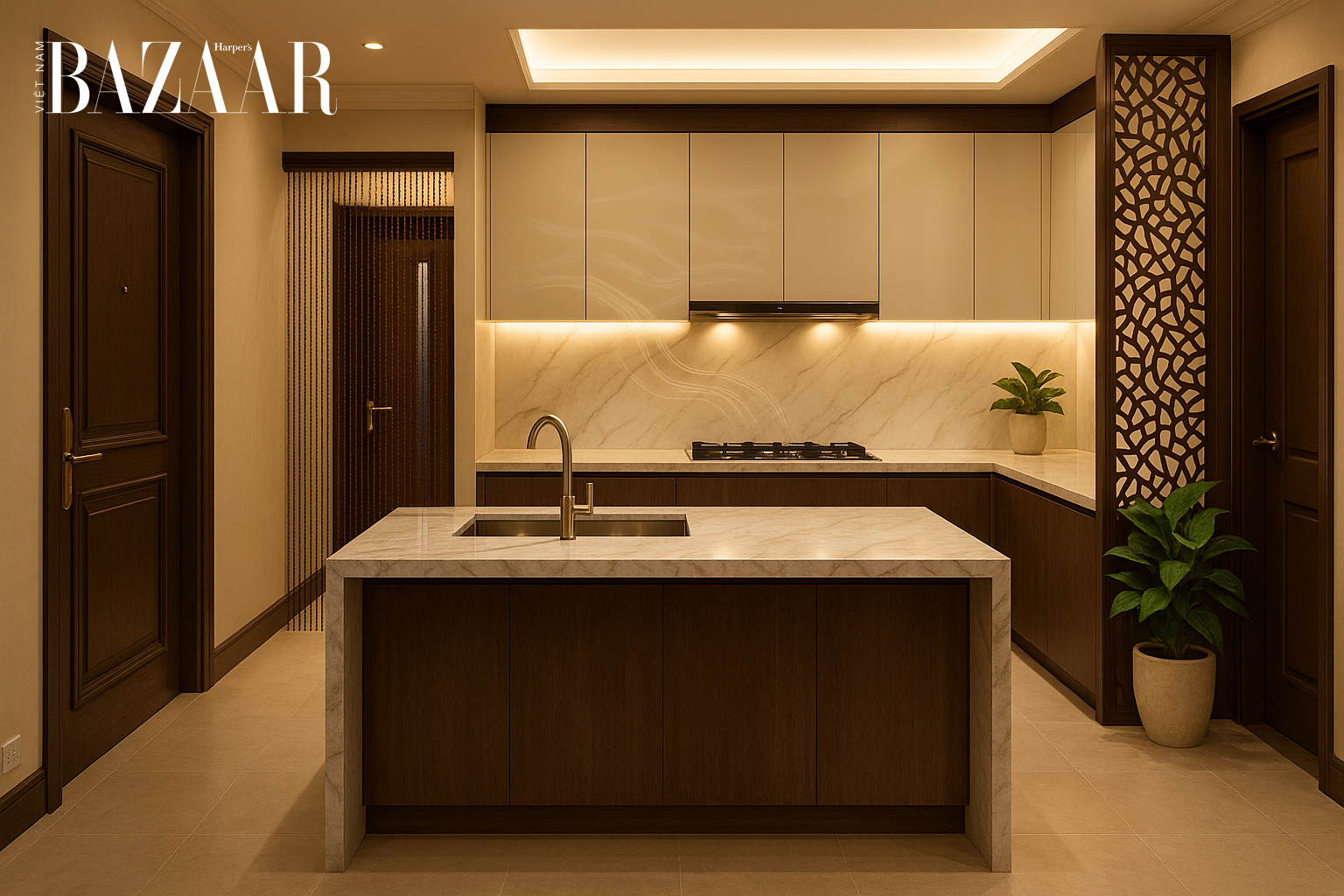 Đặt bếp đối diện cửa chính hoặc cửa nhà vệ sinh