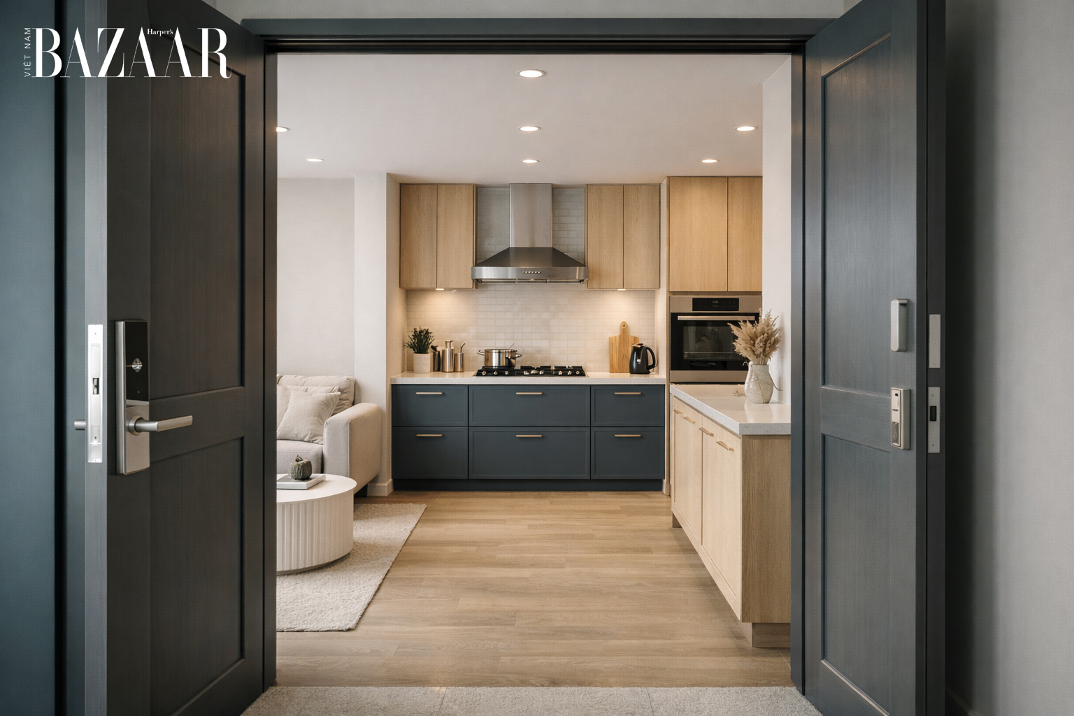 Bếp đối diện cửa chính: 6 lý do bất lợi và 4 cách hóa giải dễ áp dụng