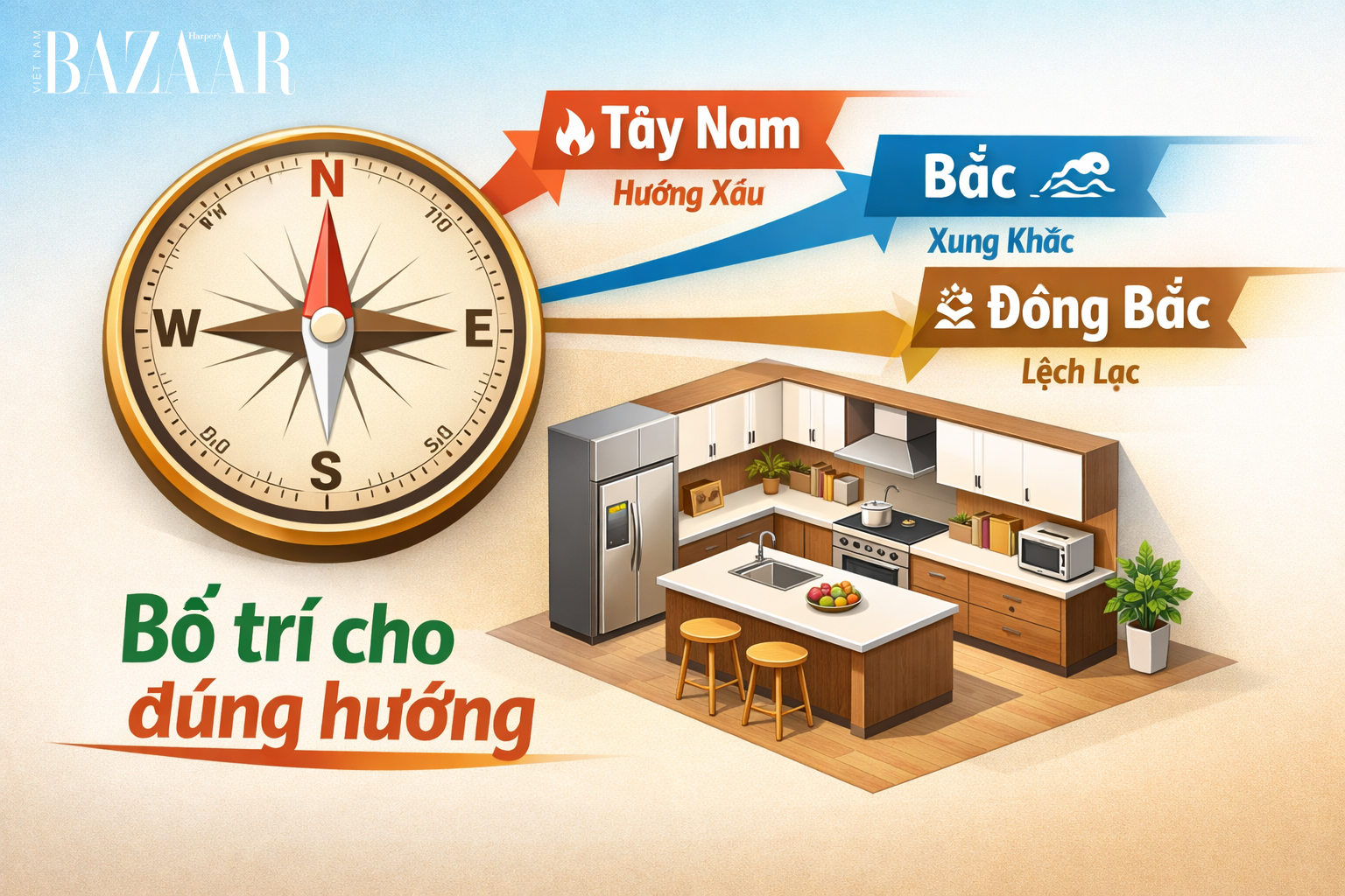 Nhà hướng Tây Nam nên tránh đặt bếp hướng nào?