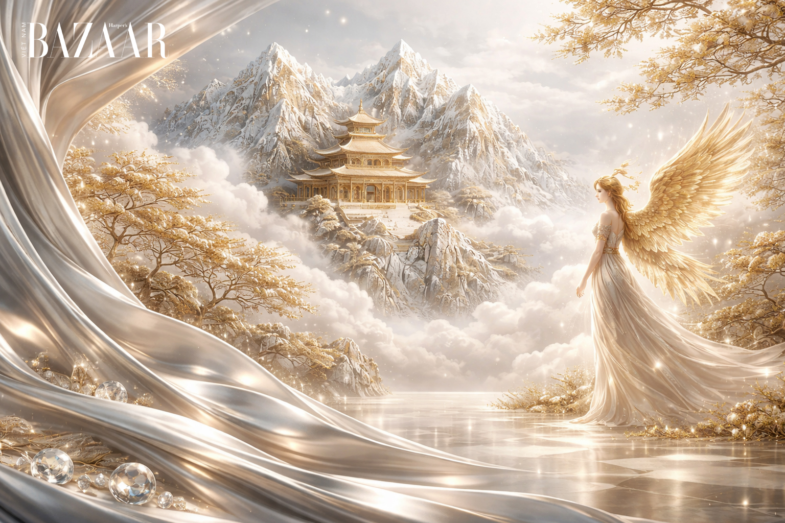 Hình nền phong thủy mệnh Kim tone trắng và bạc sang trọng