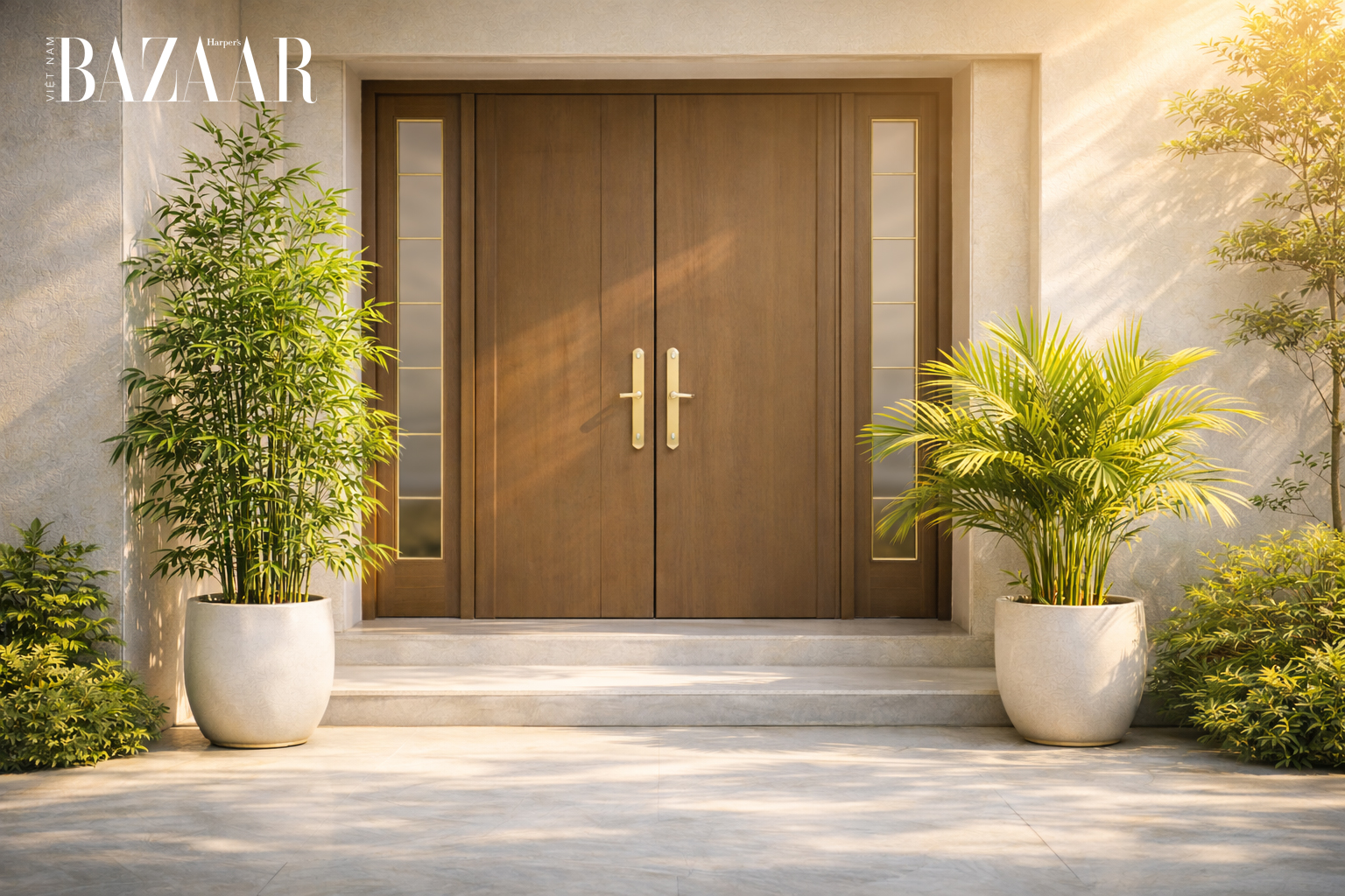 Trồng cây trúc Nhật hoặc cau vàng.