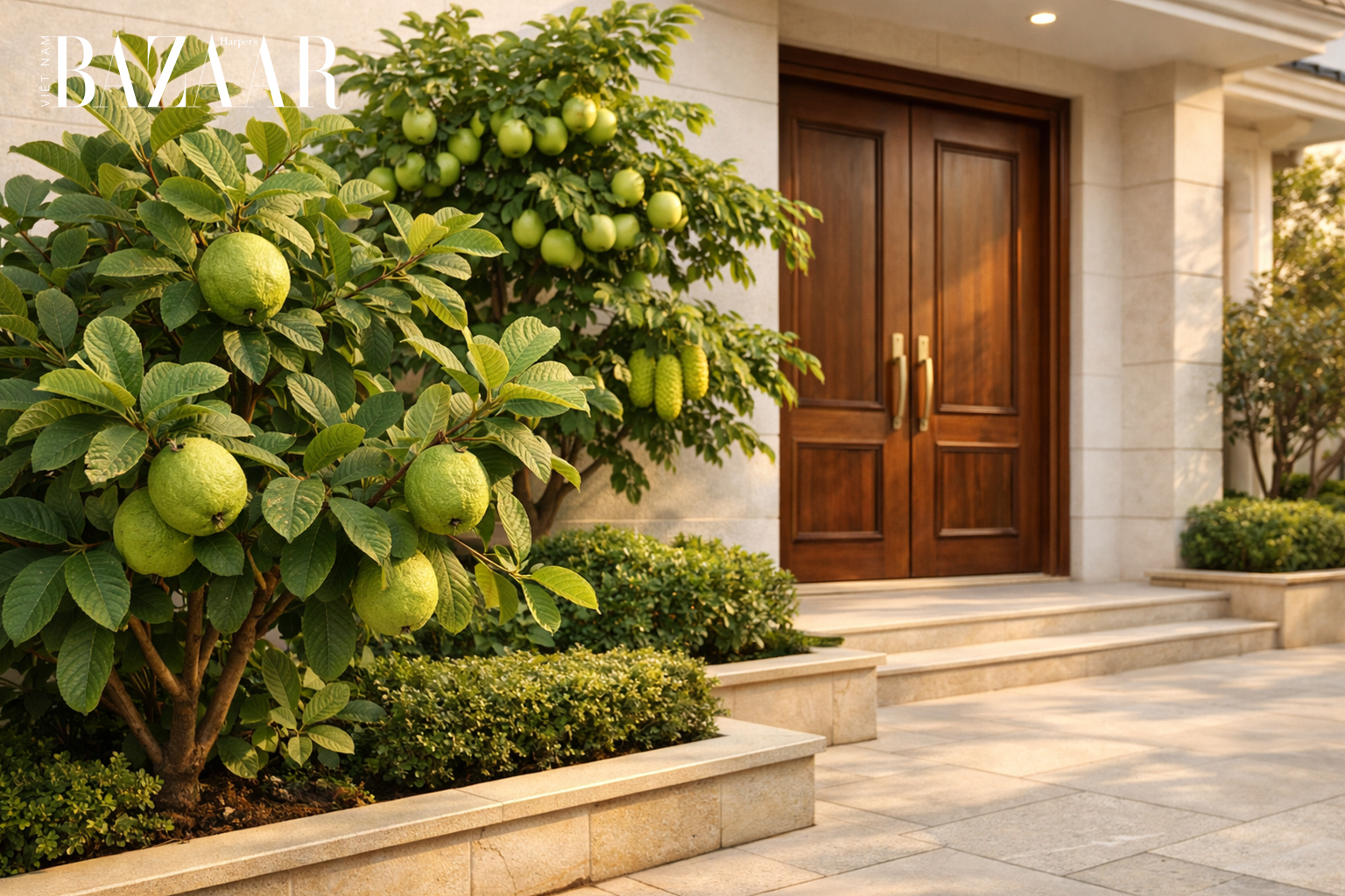 Trồng ổi, táo, cóc hoặc khế.