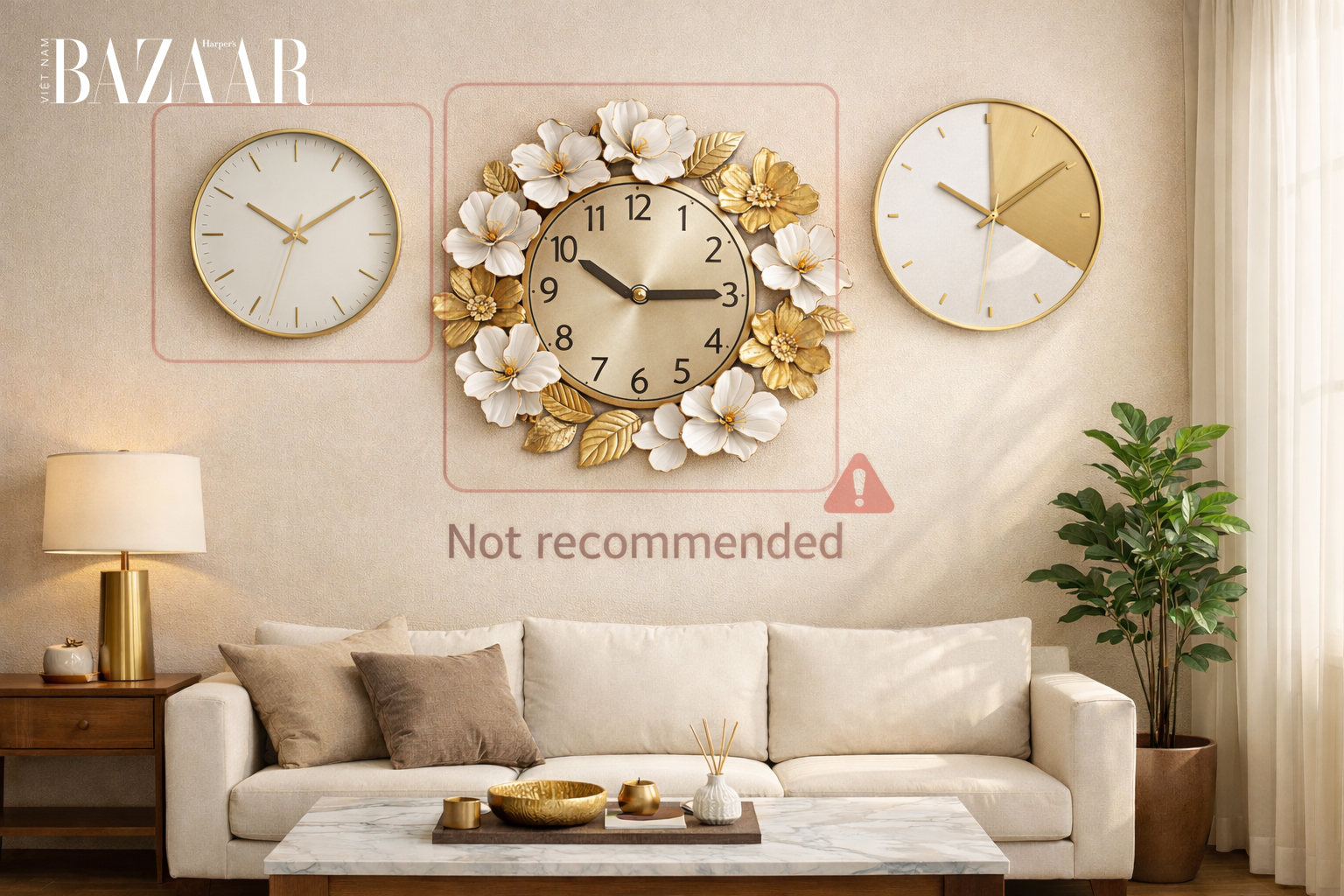 Không nên treo quá nhiều đồng hồ trong phòng khách