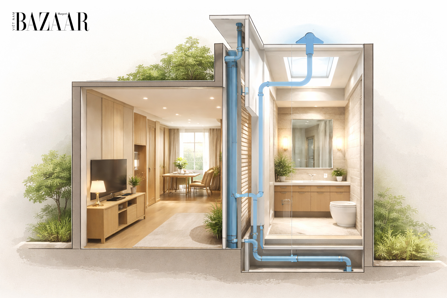 Bố trí đường ống gọn gàng, dễ bảo trì