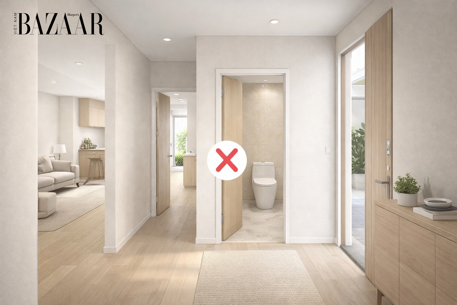 Tránh đặt nhà vệ sinh tại trung tâm ngôi nhà