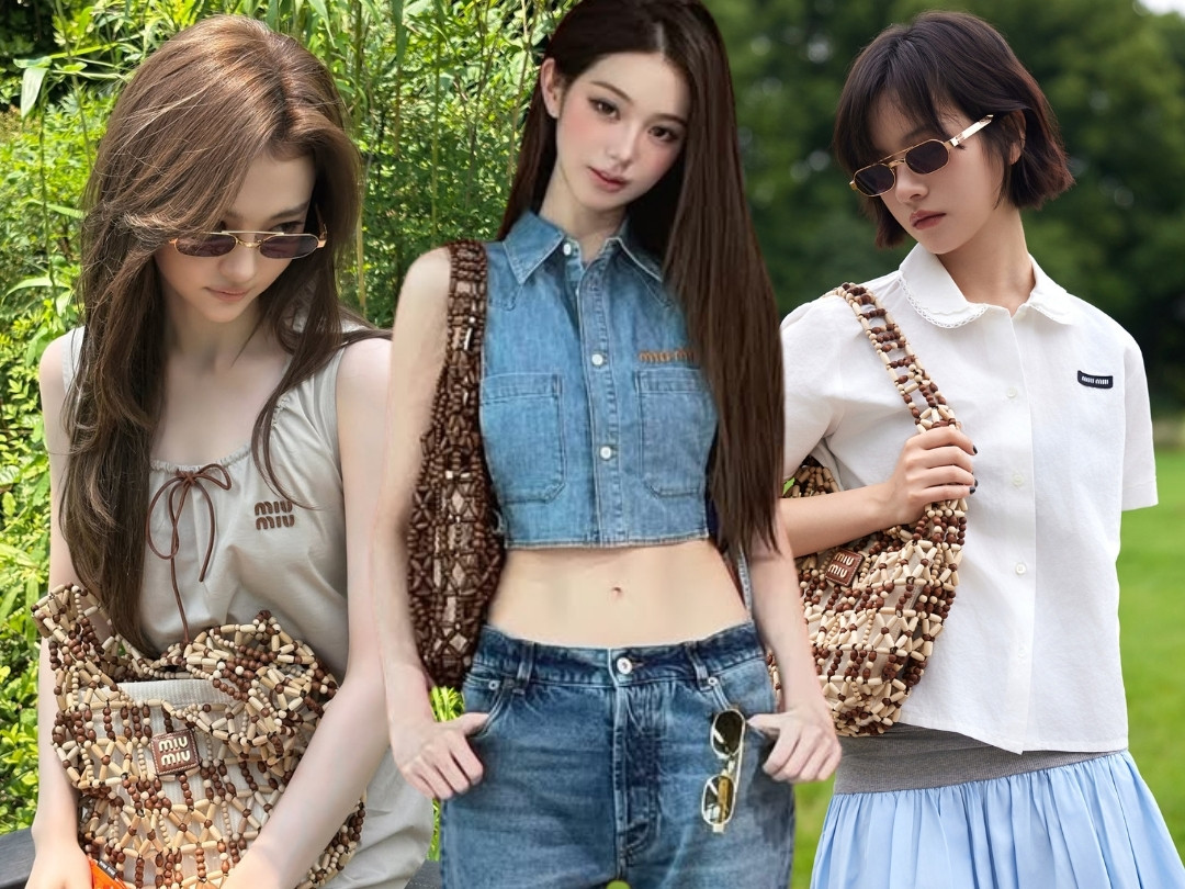 Jang Wonyoung, Ella Gross vintage cùng túi kết hạt Miu Miu Mesh Bag插图